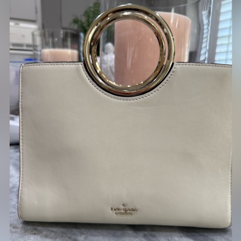 Kate Spade Cream Handbag/Crossbody with Gold Accent Round Handles.